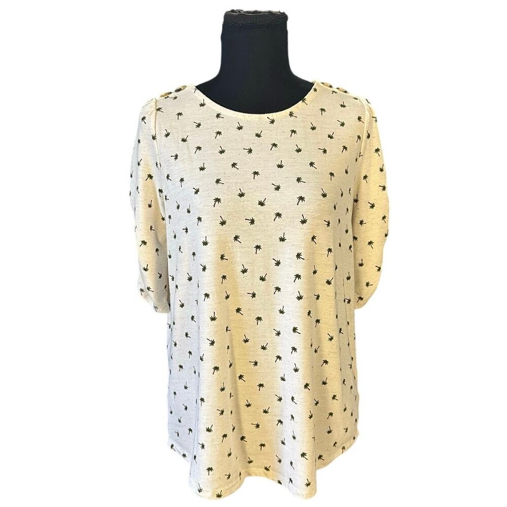 Market & Spruce Palm Tree Novelty Print Linen Blend Ruched Sleeve T Shir…
